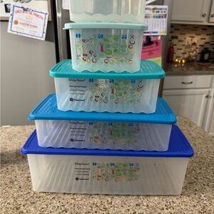 Tupperware Blue and Teal Food Containers